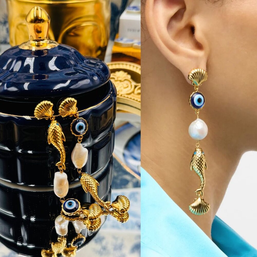 🆕 LELE SADOUGHI 🧿 NWOT La Mer Pearly Liner Earrings - Evil Eye